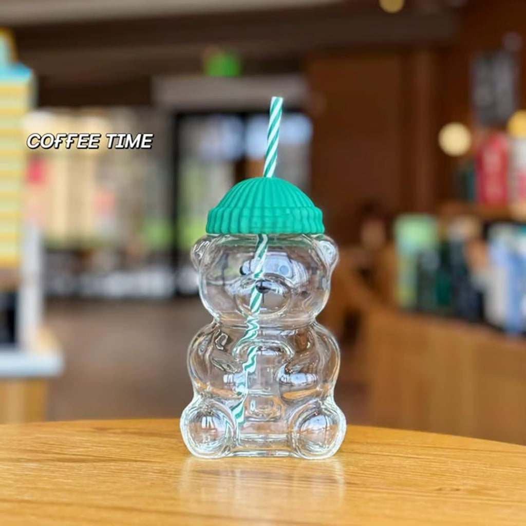 Bearista Cup - Teddy Bear Glass Coffee Cup with Straw | Coffee&Co.