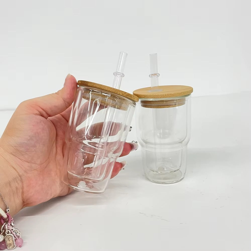 Mini Snow Globe Glass Coffee Tumbler with Straw