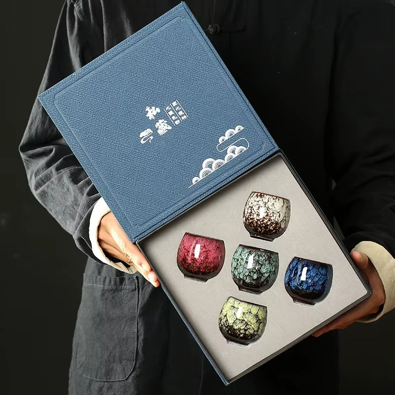 Luxury Crystalline Ceramic Cup Set – Handcrafted 5-Piece Collection for Tea & Coffee