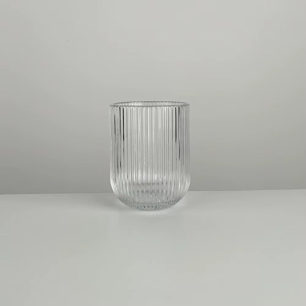 Set of 4 - 270ml Ribbed Crystal Glass Cups – Clear Minimal Design