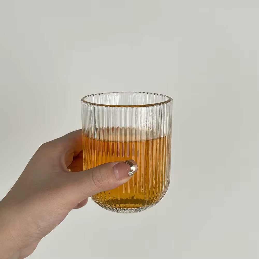 Set of 4 - 270ml Ribbed Crystal Glass Cups – Clear Minimal Design