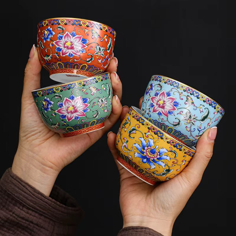 Vintage Enamel Ceramic Cups – Set of 4 Cups (150ml) Coffee&Co.