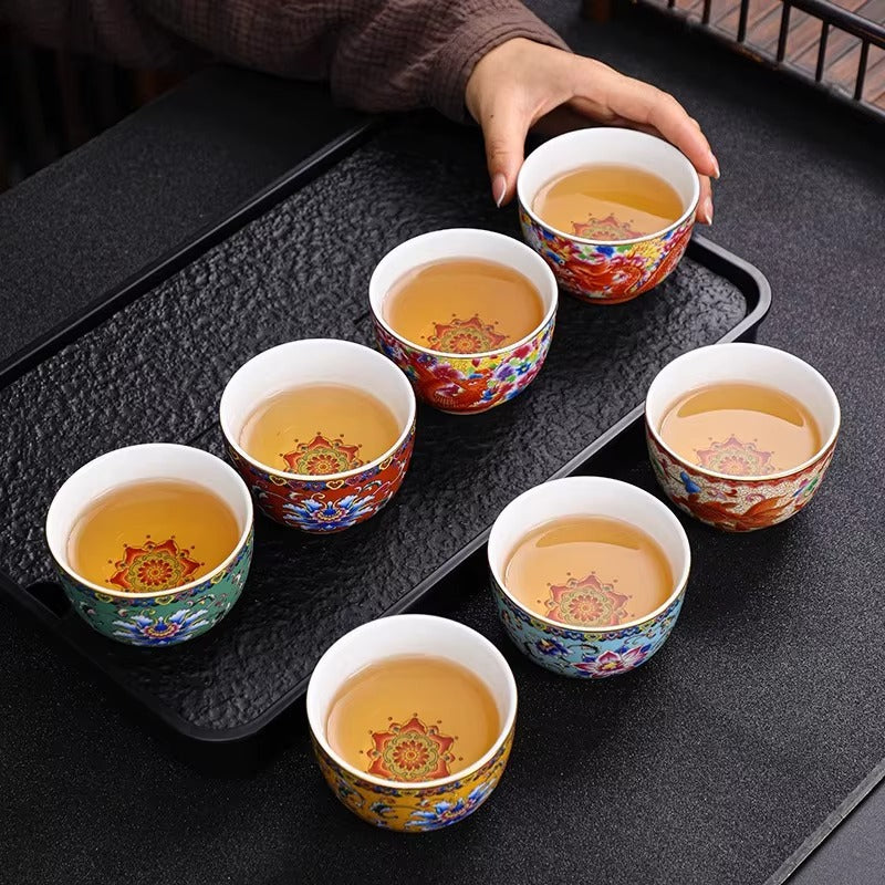 Vintage Enamel Ceramic Cups – Set of 4 Cups (150ml)