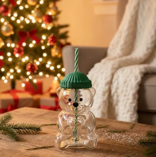 Bearista Cup - Teddy Bear Glass Coffee Cup with Straw | Coffee&Co.