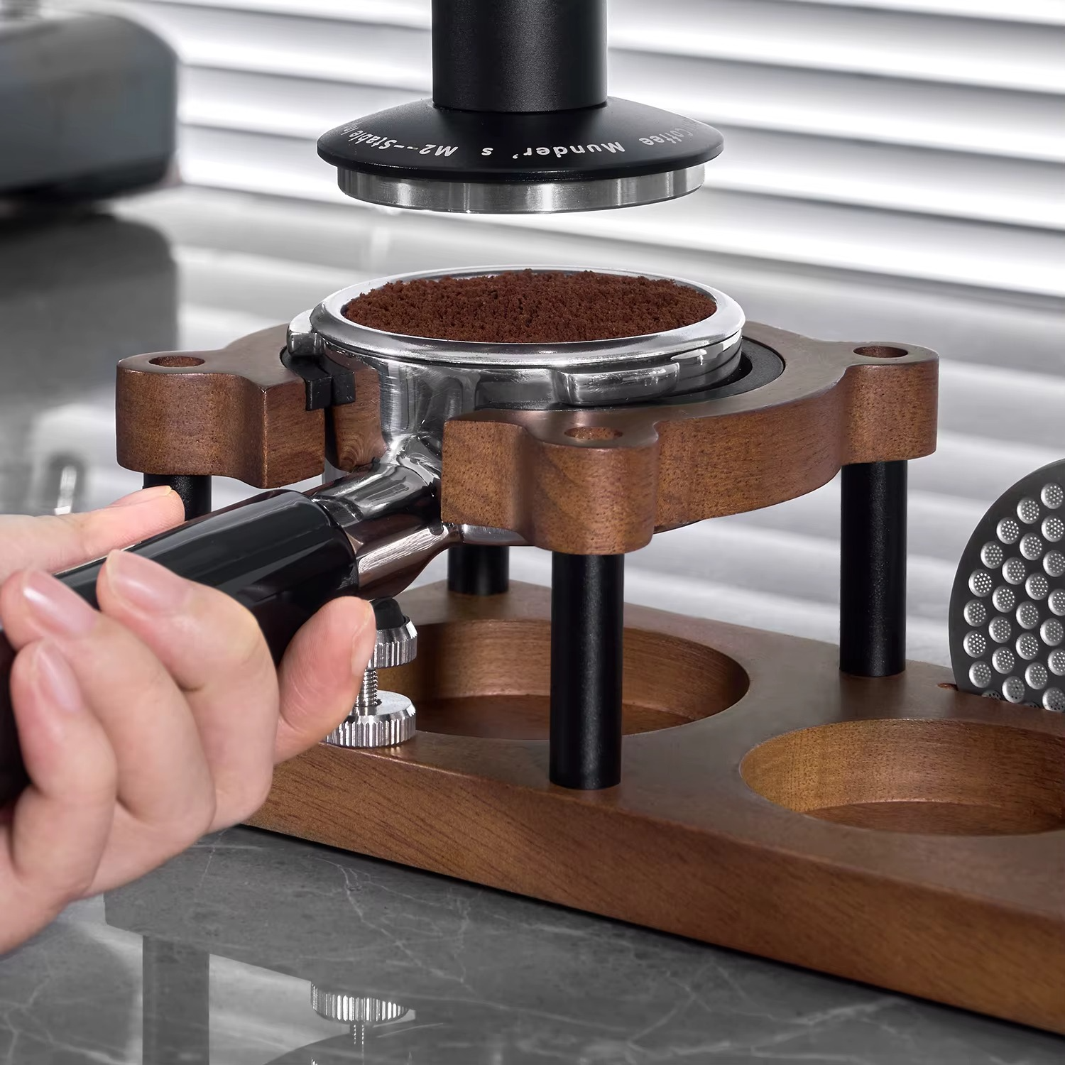 Barista Tamper Stand – Espresso Base Rack with Wooden Holder 51/54/58mm