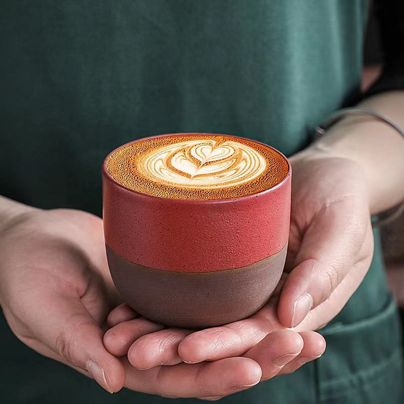 Retro Ceramic Espresso Cups Set of 4 | 135ml Colorful Speckled Pottery Coffee Cups