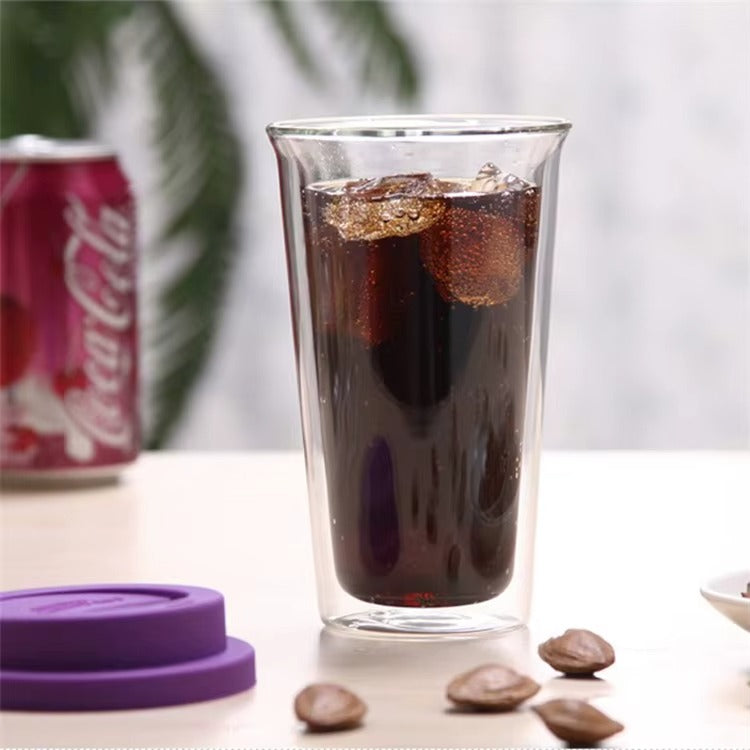 350ml Double Wall Glass Mug with Silicone Lid