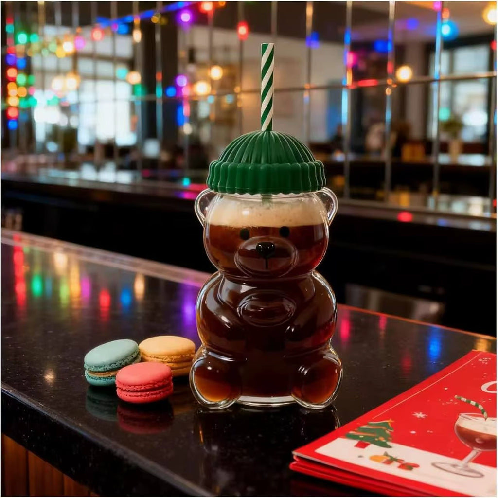 Bearista Cup - Teddy Bear Glass Coffee Cup with Straw | Coffee&Co.