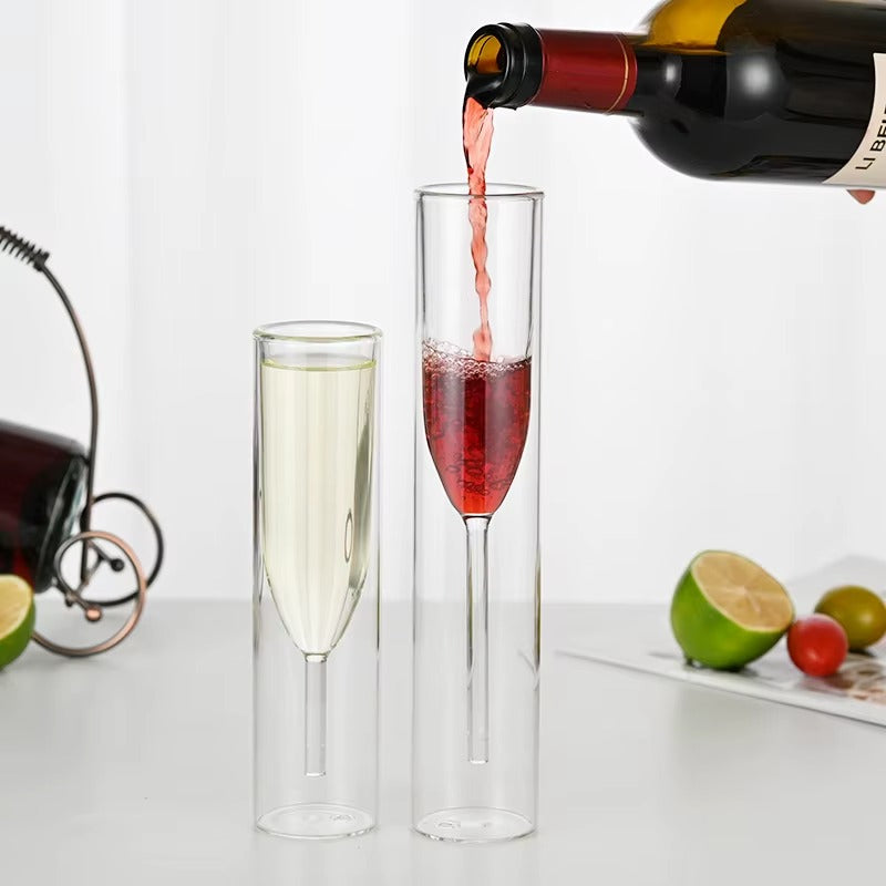 100ml Double Wall Clear Wine Glass Cups - Set of 2