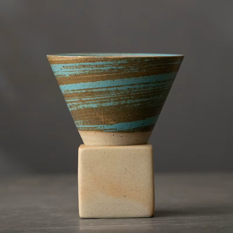 Hand-Painted Glaze Ceramic Espresso and Tea Cup with Base – Coarse Ceramic Personal Water Cup