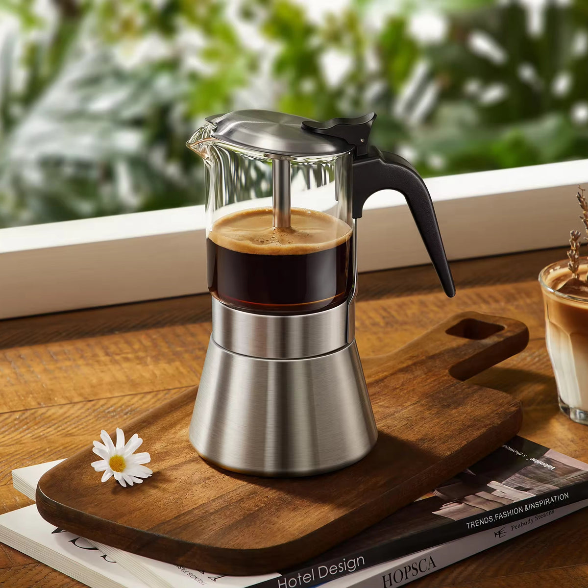 Glass & Stainless Steel Moka Pot – Induction Compatible