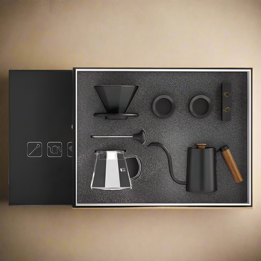 Premium Hand Brewed Pour Over Coffee Kit –  Borosilicate Glass Dripper & Server Set with Gooseneck Kettle