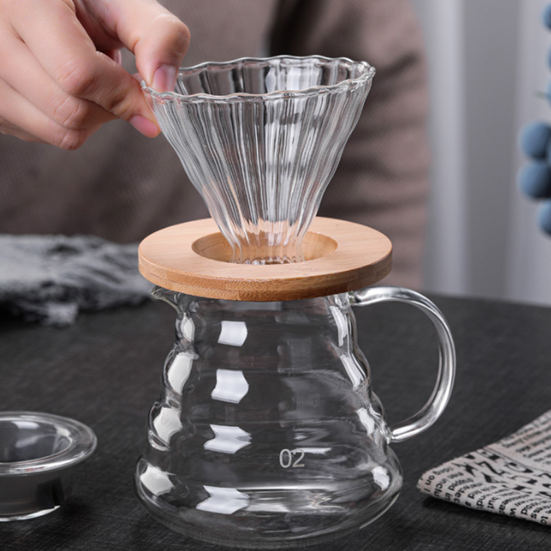 V60 Pour Over Coffee Set Size 02 | Glass Dripper, 600ml Server & Wooden Stand