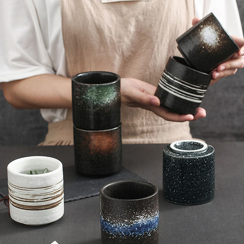 Japanese Style Ceramic Cups Set of 3 | 200ml Handleless Tea, Coffee & Sake Cups