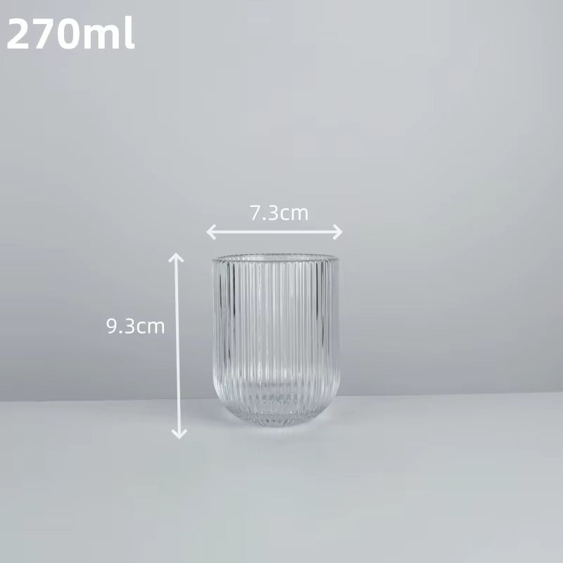 Set of 4 - 270ml Ribbed Crystal Glass Cups – Clear Minimal Design