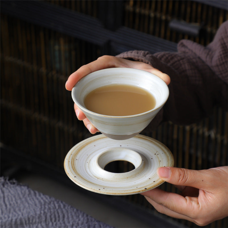 Vintage Kiln Reactive Ceramic Funnel Coffee Latte Cup – Retro Clay Antique Tea Cup with Saucer