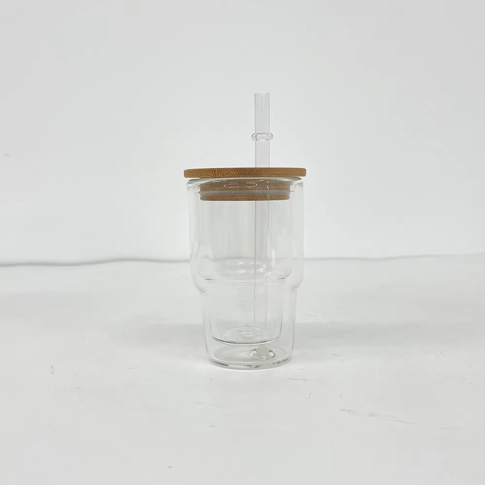 Mini Snow Globe Glass Coffee Tumbler with Straw