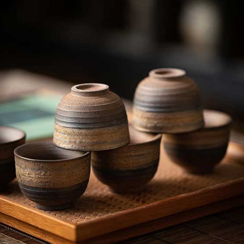 Handmade Japanese Antique Vintage Pottery Kung Fu Espresso Coffee and Tea Cup