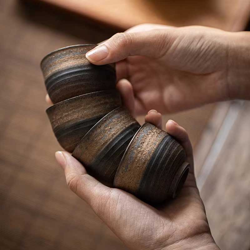 Handmade Japanese Antique Vintage Pottery Kung Fu Espresso Coffee and Tea Cup