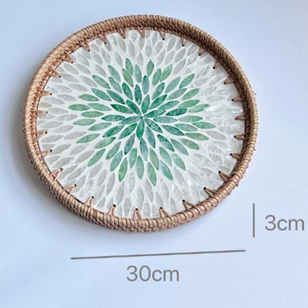 Handmade Rattan Serving Tray with Ceramic Inlay