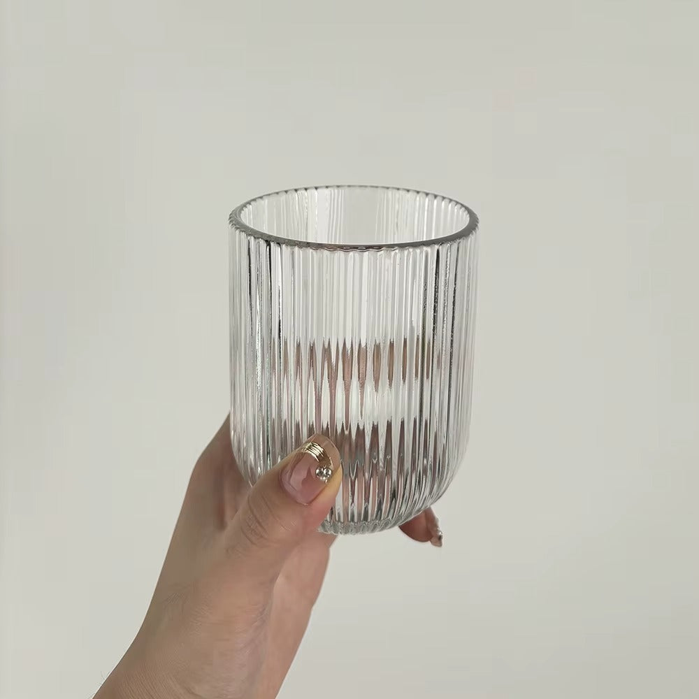 Set of 4 - 270ml Ribbed Crystal Glass Cups – Clear Minimal Design