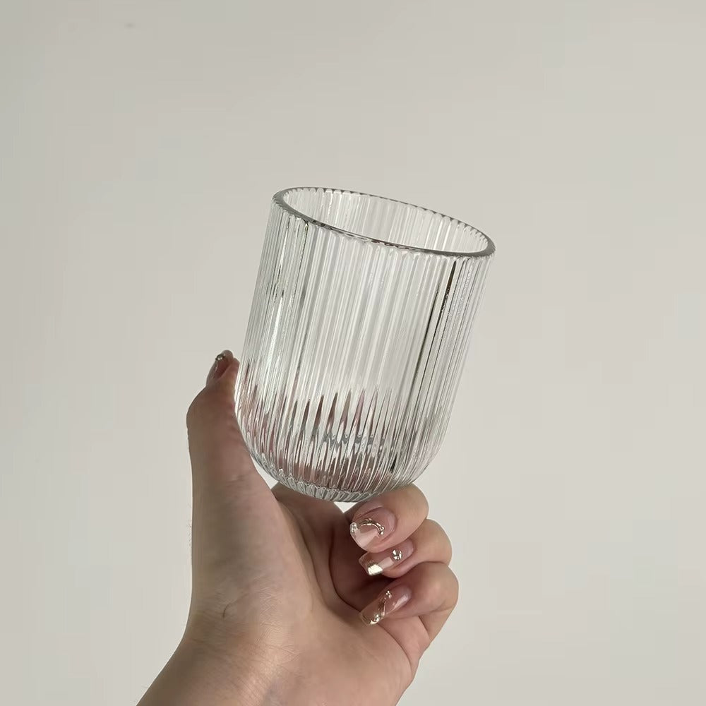 Set of 4 - 270ml Ribbed Crystal Glass Cups – Clear Minimal Design