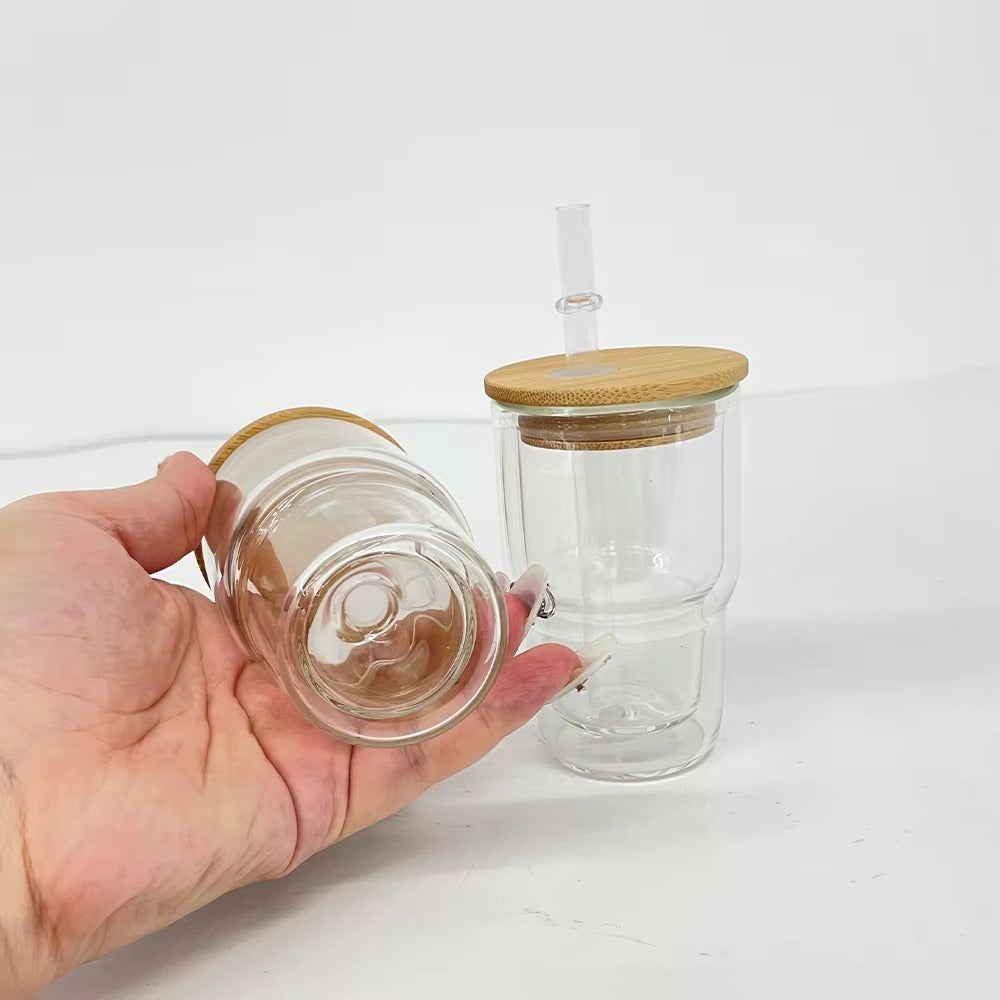Mini Snow Globe Glass Coffee Tumbler with Straw