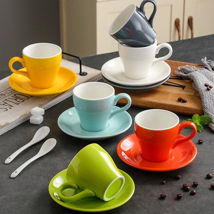 Set of 6 Italian Ceramic Espresso Cups & Saucers – 80ml