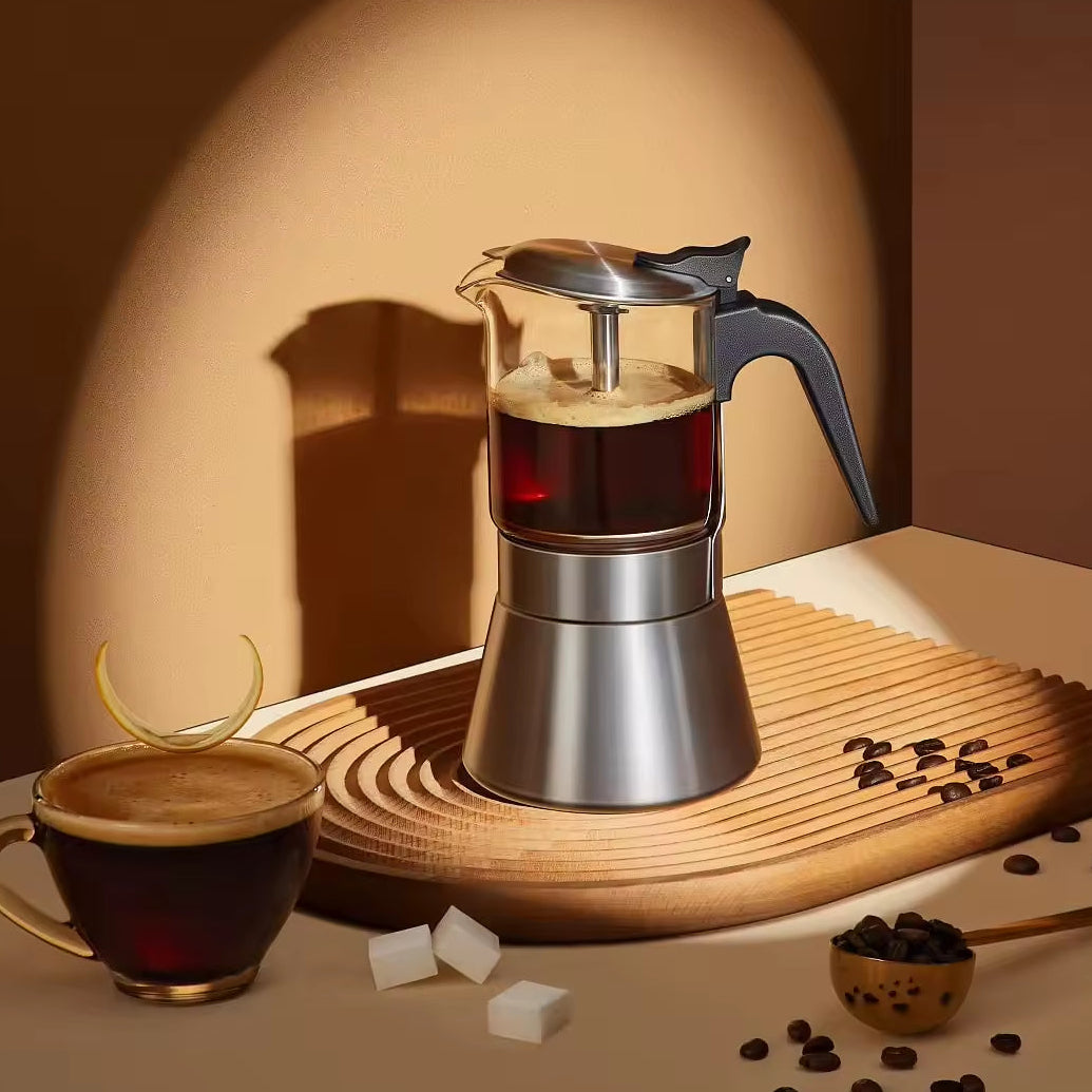 Glass & Stainless Steel Moka Pot – Induction Compatible