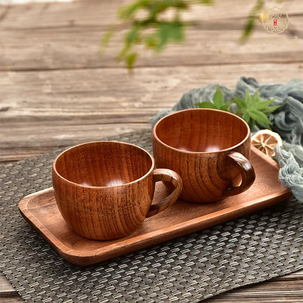 Natural Acacia Wood Tea and Coffee Cup – Handcrafted Wooden Mug with Handle from Vietnam