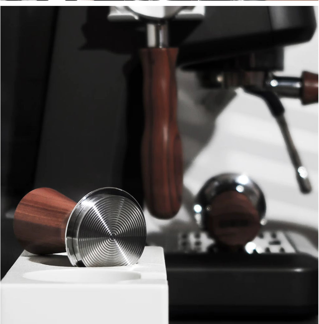 Spring Loaded Flat-based Espresso Tamper with Wooden Handle