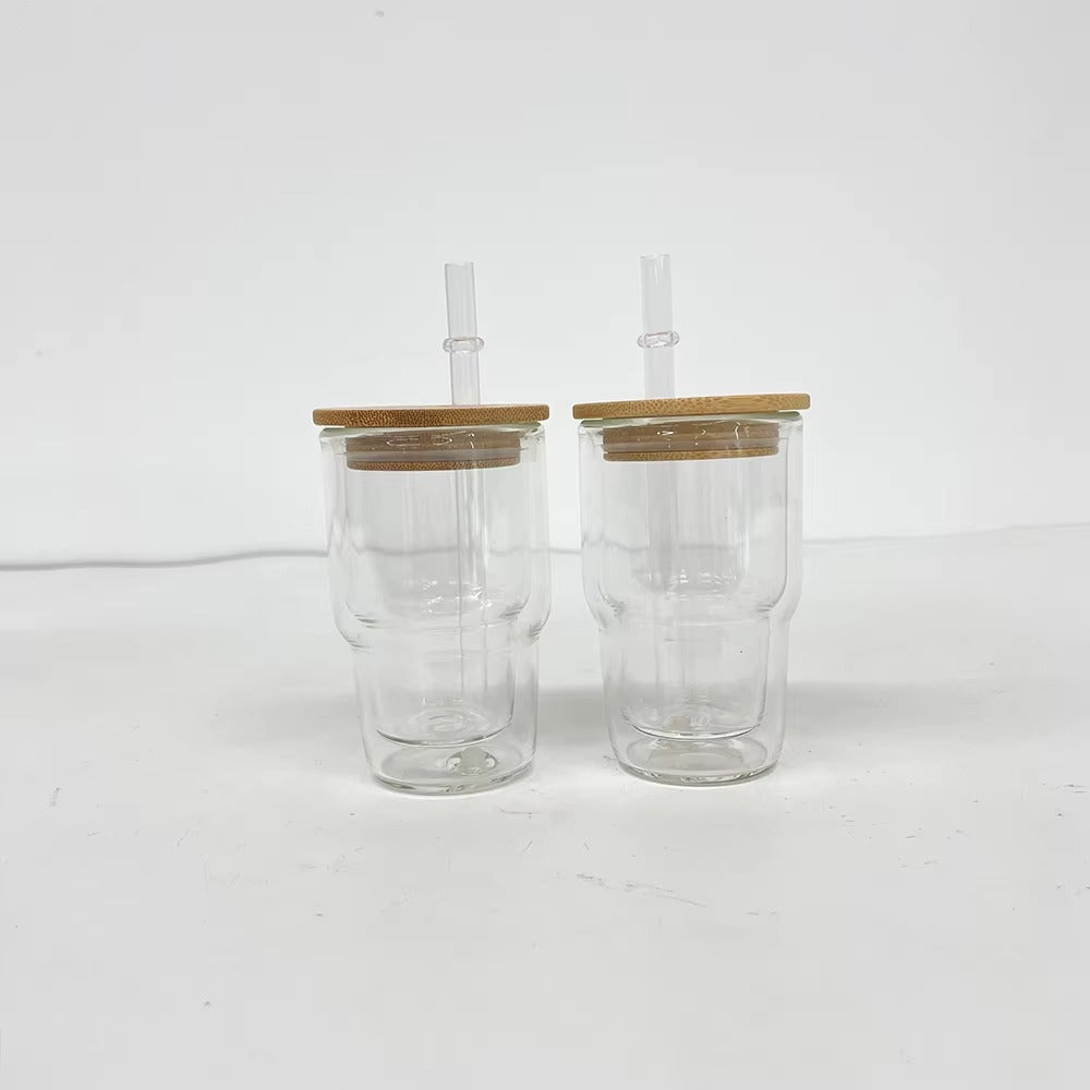 Mini Snow Globe Glass Coffee Tumbler with Straw