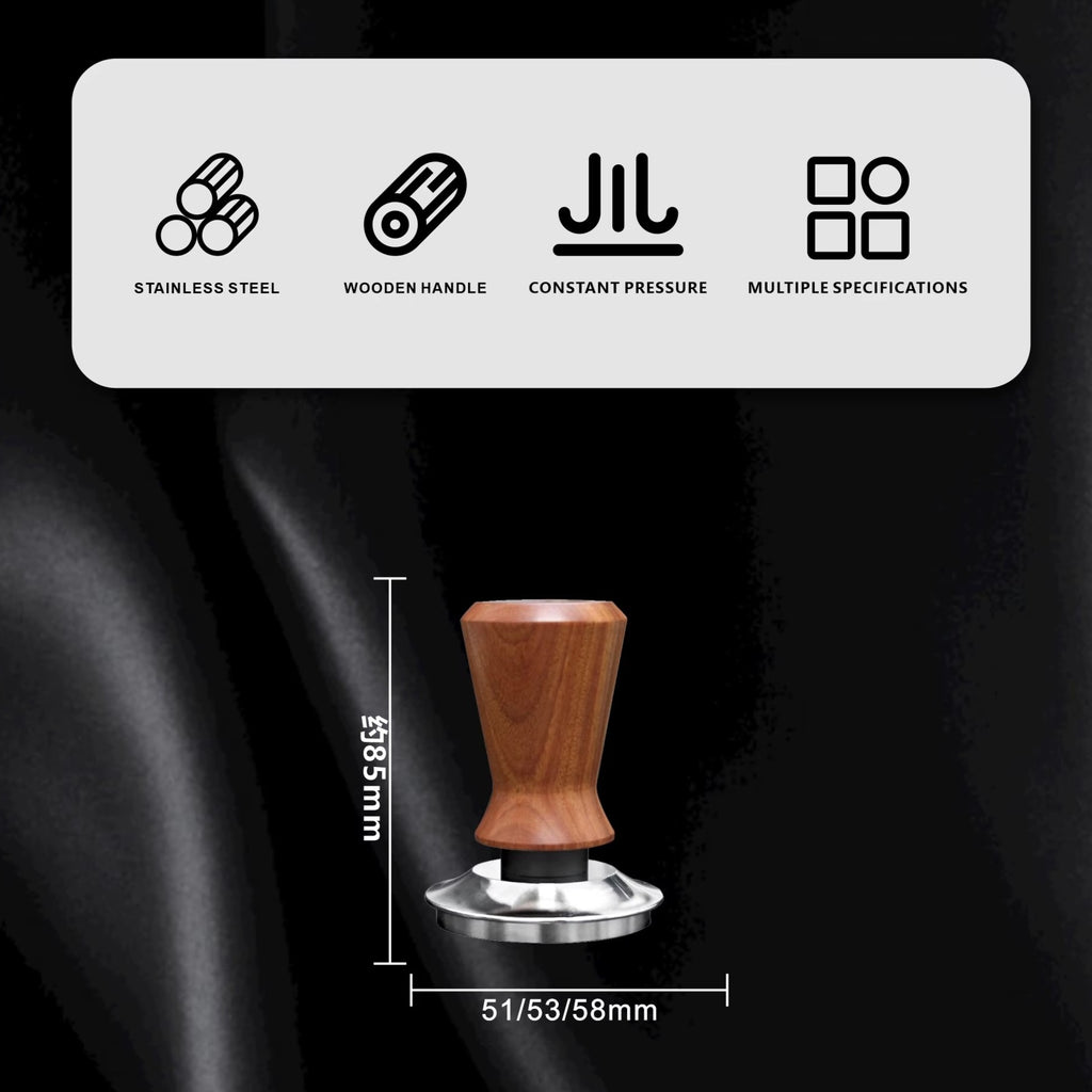 Spring Loaded Flat-based Espresso Tamper with Wooden Handle