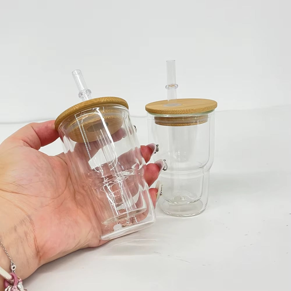 Mini Snow Globe Glass Coffee Tumbler with Straw