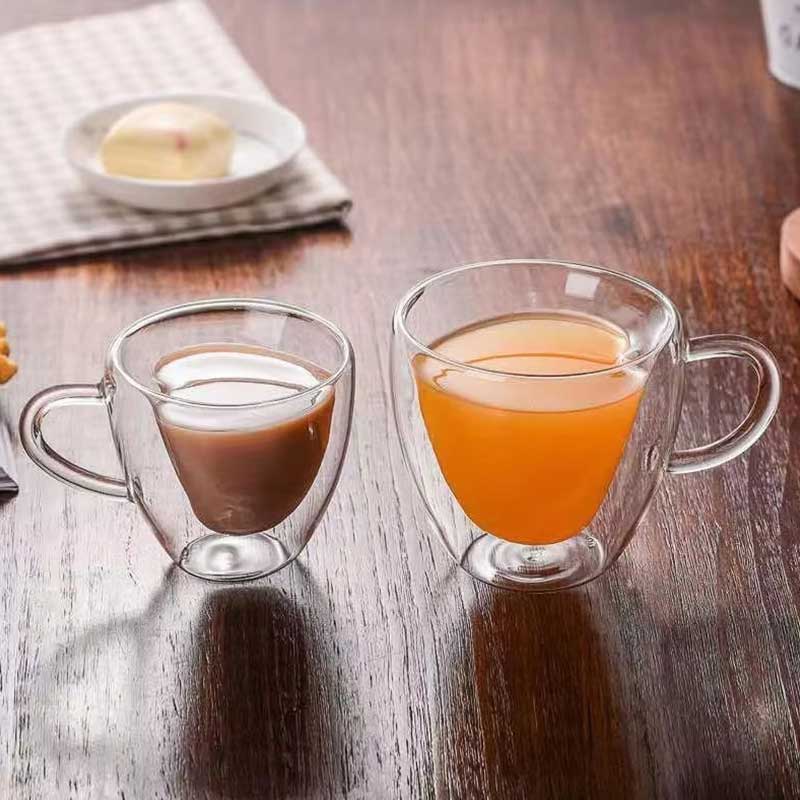 Heart-Shaped Double Wall Glass Mug – Double Layer Love Heart Tea, Milk, and Juice Cup