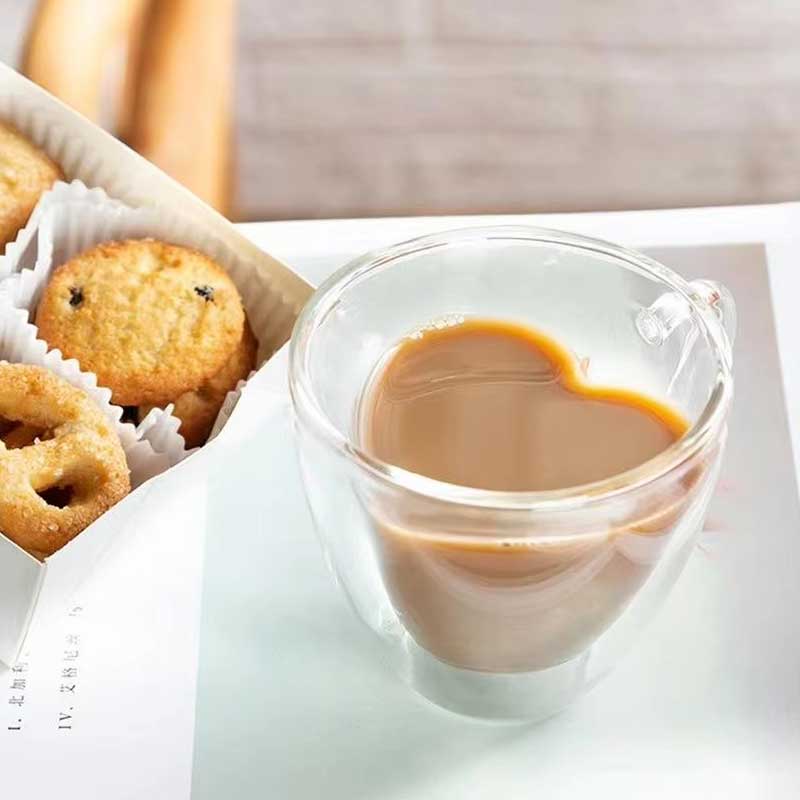 Heart-Shaped Double Wall Glass Mug – Double Layer Love Heart Tea, Milk, and Juice Cup
