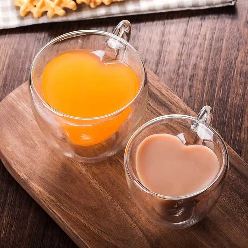 Heart-Shaped Double Wall Glass Mug – Double Layer Love Heart Tea, Milk, and Juice Cup