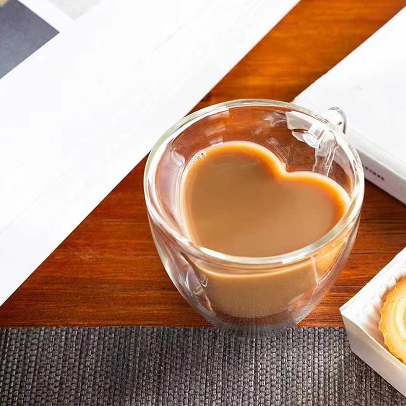 Heart-Shaped Double Wall Glass Mug – Double Layer Love Heart Tea, Milk, and Juice Cup