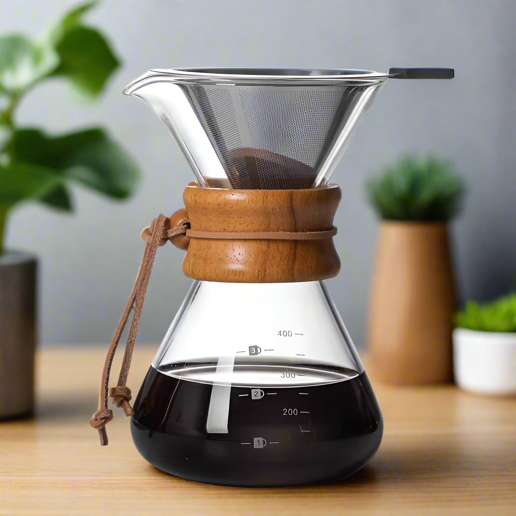 Heat Resistant Glass Drip Coffee Maker – Double Layer Stainless Steel Filter for Smooth Pour Over Brewing