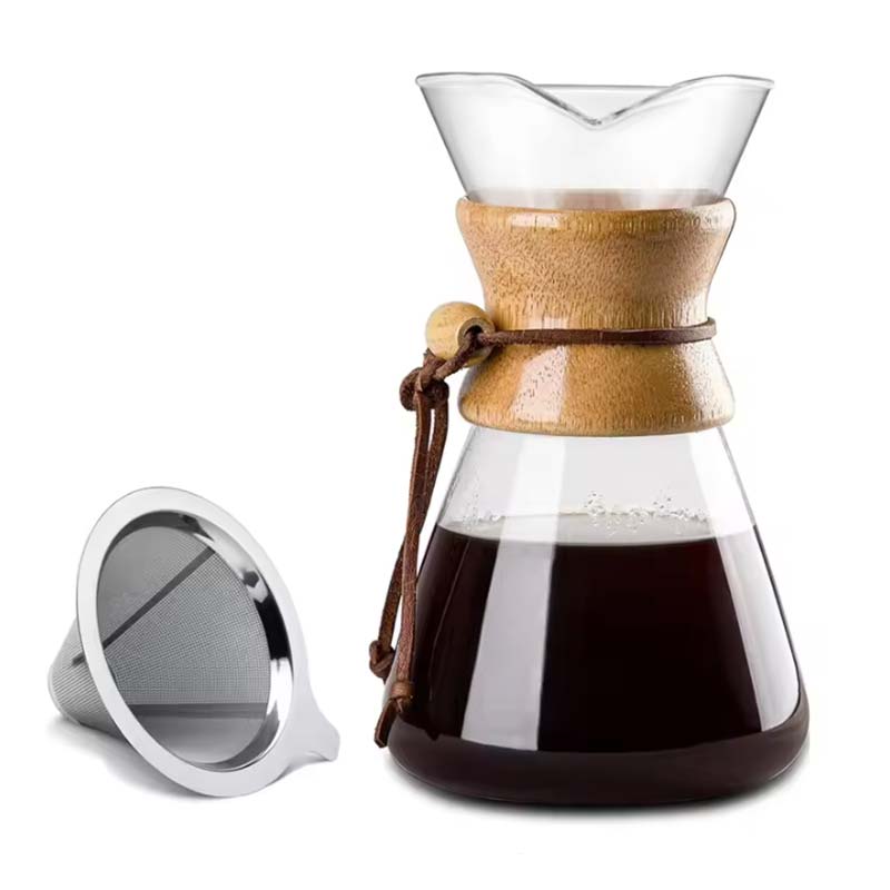 Heat Resistant Glass Drip Coffee Maker – Double Layer Stainless Steel Filter for Smooth Pour Over Brewing