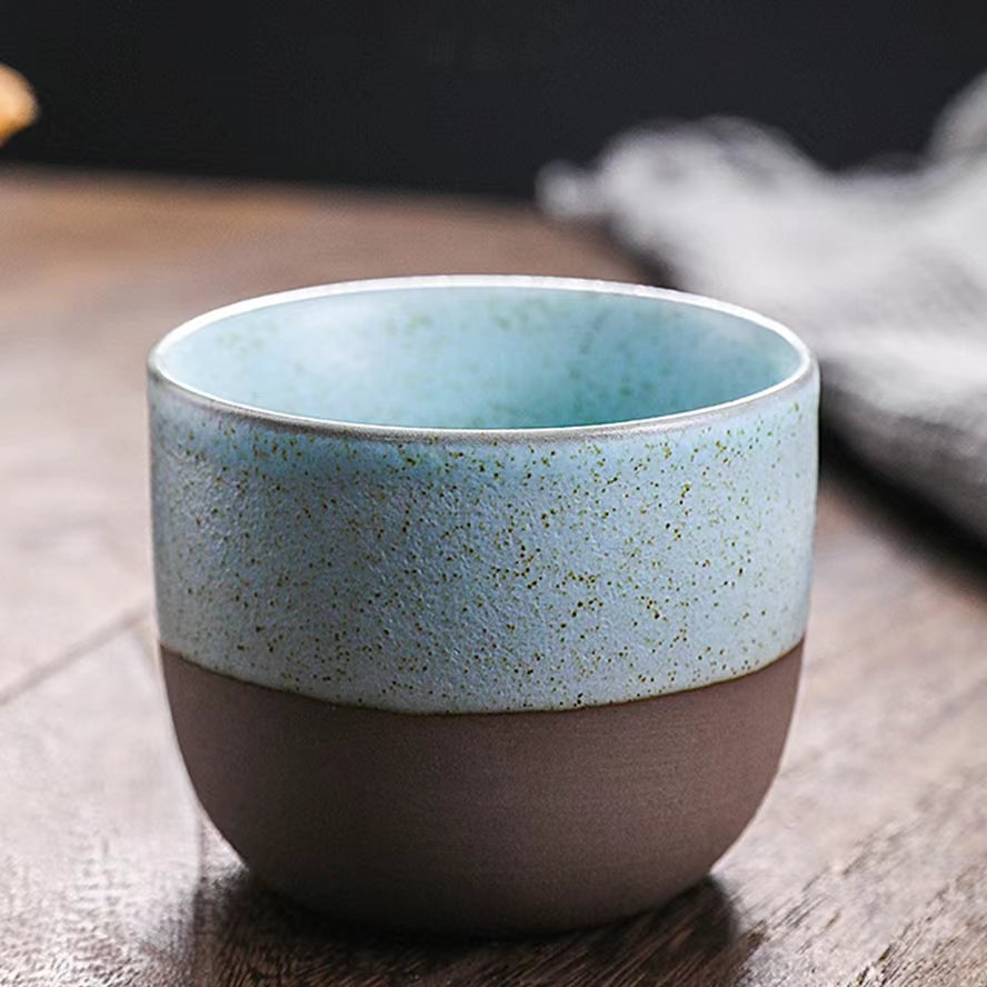 Retro Ceramic Espresso Cups Set of 4 | 135ml Colorful Speckled Pottery Coffee Cups