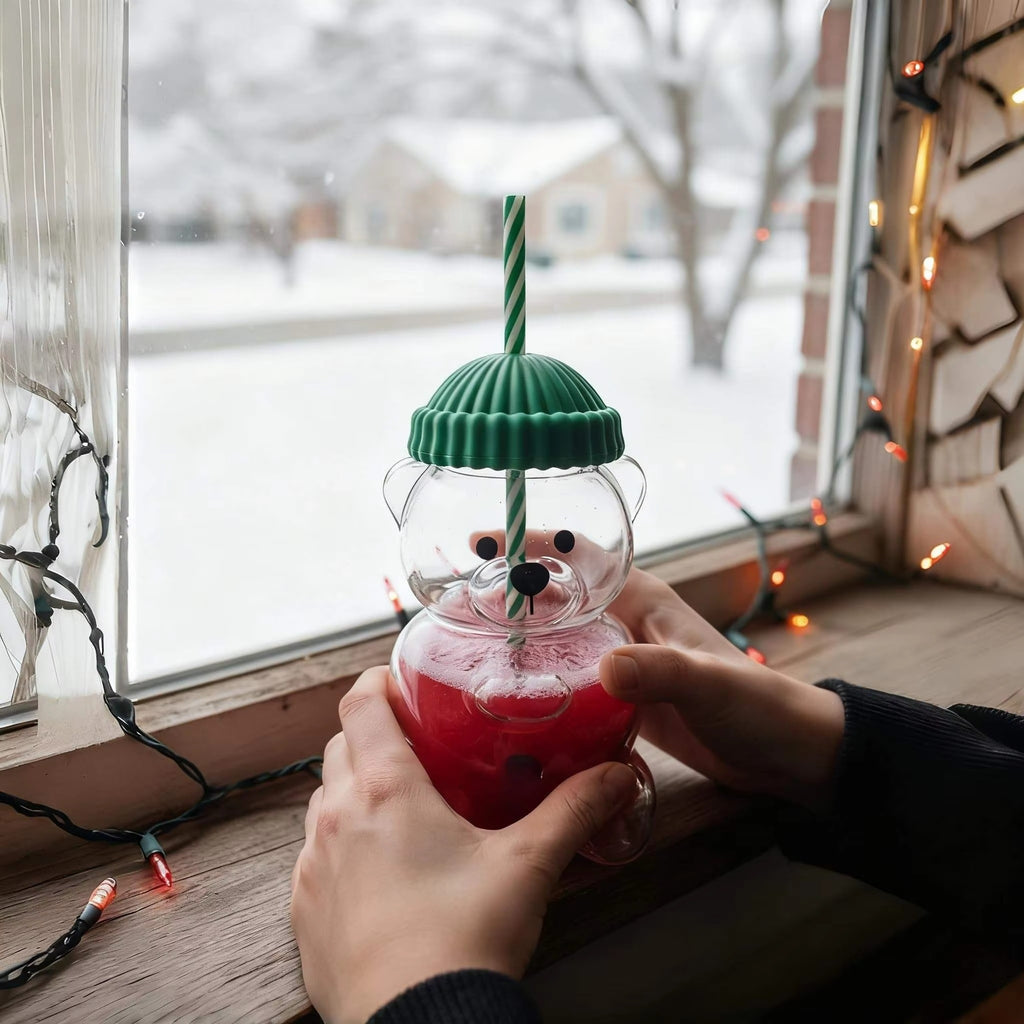 Bearista Cup - Teddy Bear Glass Coffee Cup with Straw | Coffee&Co.