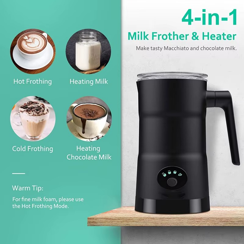 4-in-1 Electric Milk Frother and Steamer – Multifunctional Hot and Cold Foam Maker for Coffee and Hot Chocolate