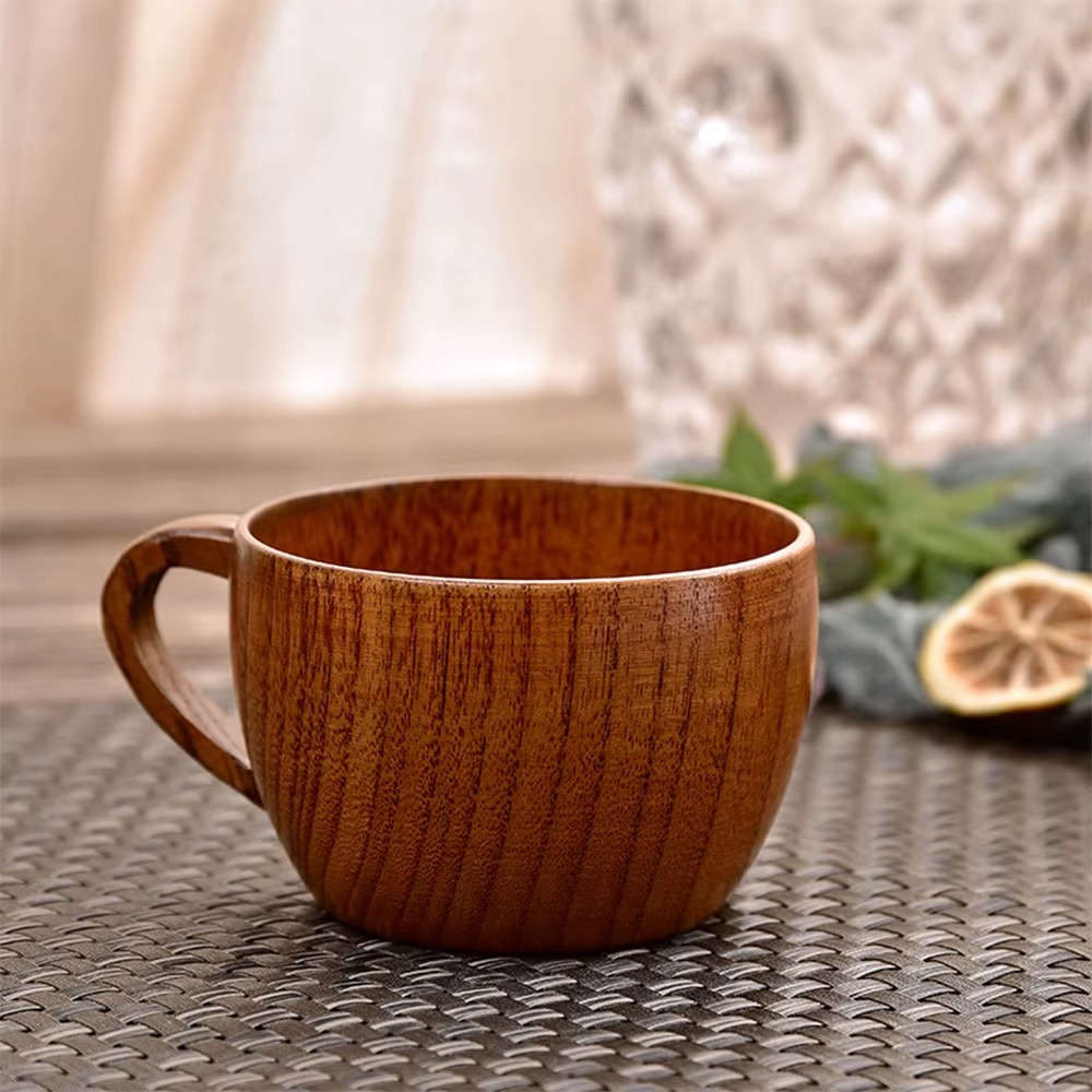 Natural Acacia Wood Tea and Coffee Cup – Handcrafted Wooden Mug with Handle from Vietnam