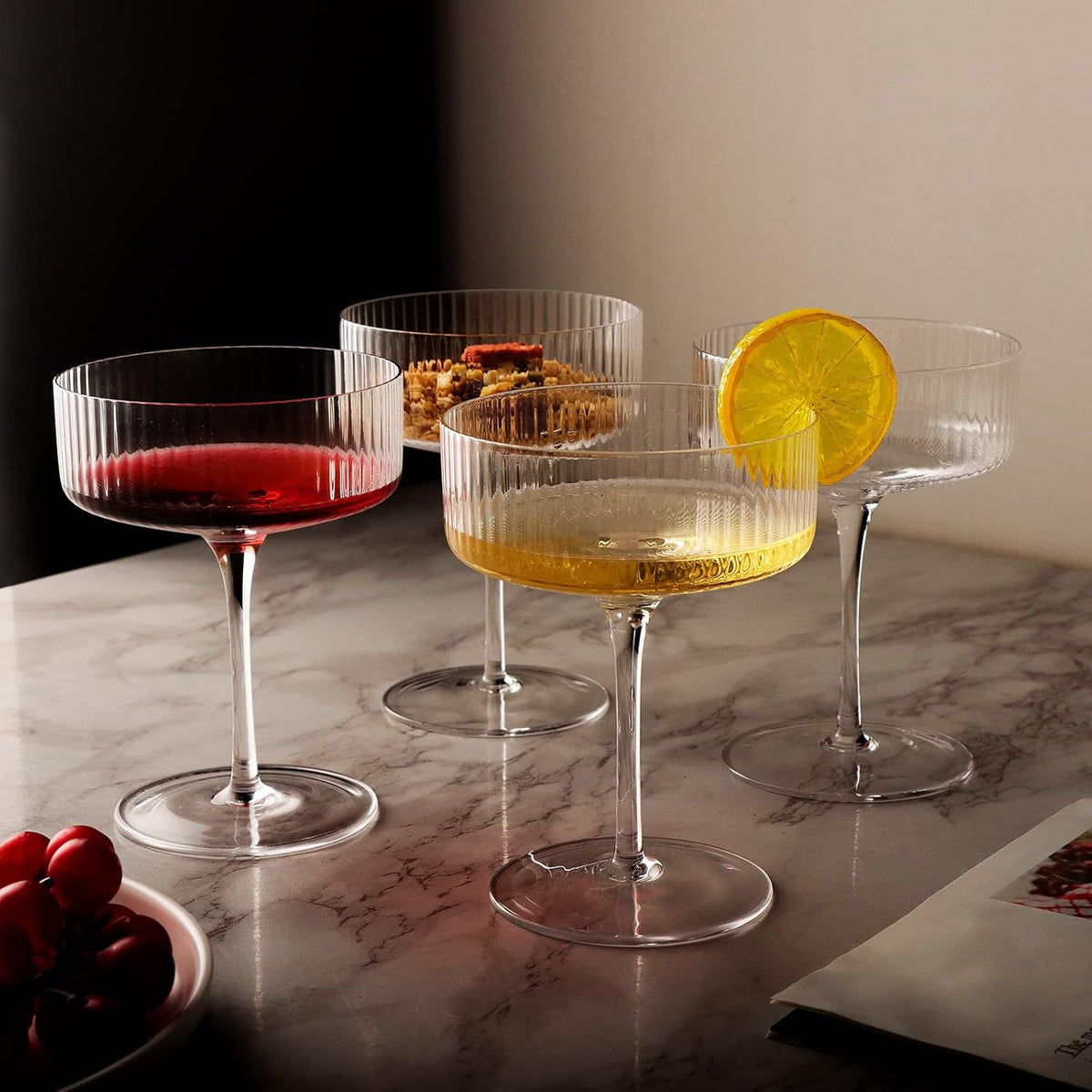 Vintage Ribbed Coupe Glass Goblets – Set of 4 Cups