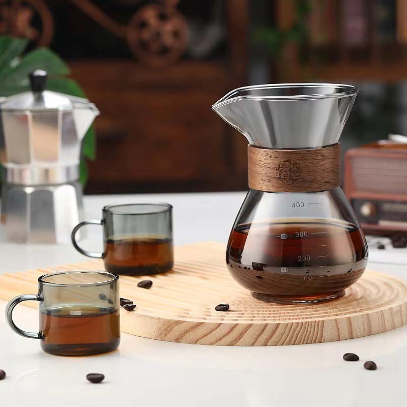 High Borosilicate Glass Hand Brew Coffee Pot – 304 Stainless Steel Filter Sharing Carafe for Home Use, 400ml
