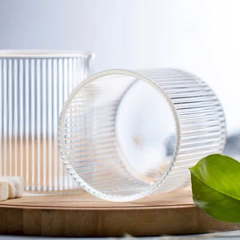 High Borosilicate Glass Water Cup – Vertical Stripe Design, Heat Resistant for Milk, Juice, and Breakfast Drinks