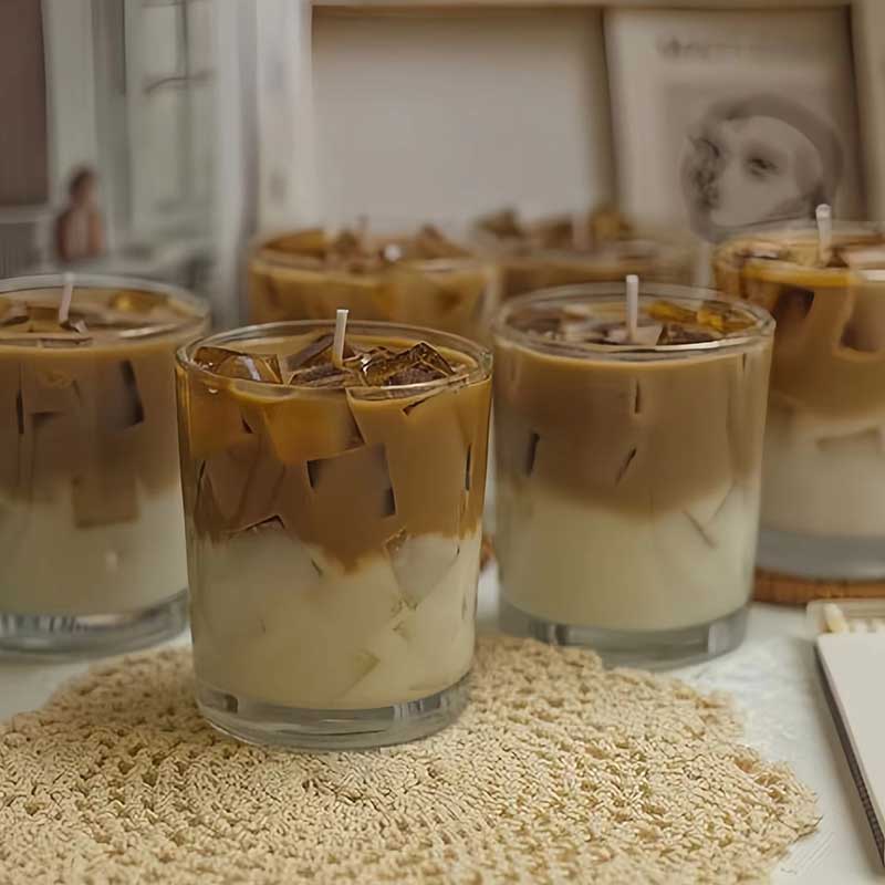 Iced Latte Coffee Scented Candle – Creative Smokeless Aromatherapy Candle in Reusable Glass Cup