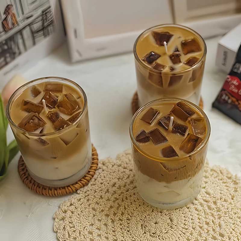 Iced Latte Coffee Scented Candle – Creative Smokeless Aromatherapy Candle in Reusable Glass Cup
