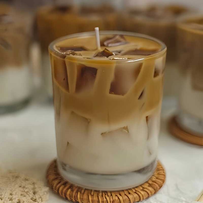 Iced Latte Coffee Scented Candle – Creative Smokeless Aromatherapy Candle in Reusable Glass Cup